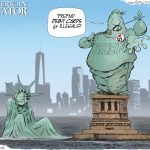 “A Permanent New York Landmark,” editorial cartoon by Yogi Love for The American Spectator, April 9, 2023.